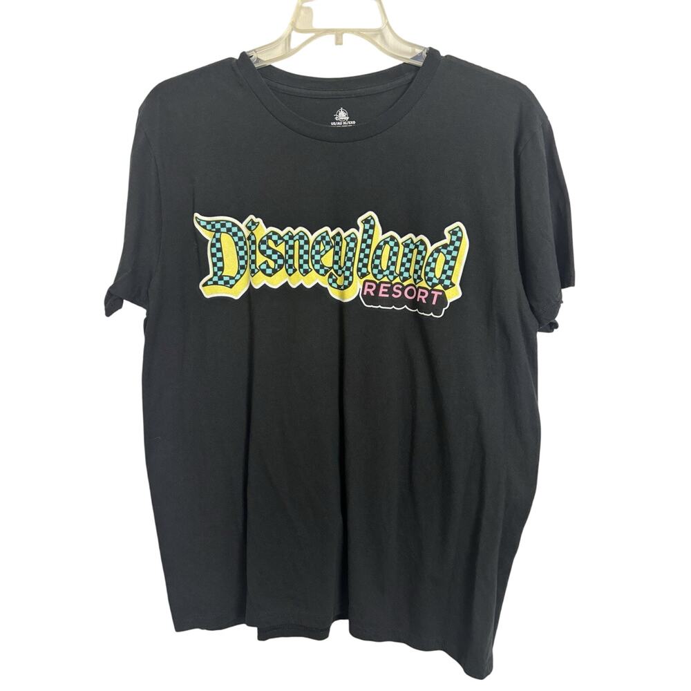 Disneyland Resort Black Graphic T-shirt Size XL Checkered Disney Vacation Travel